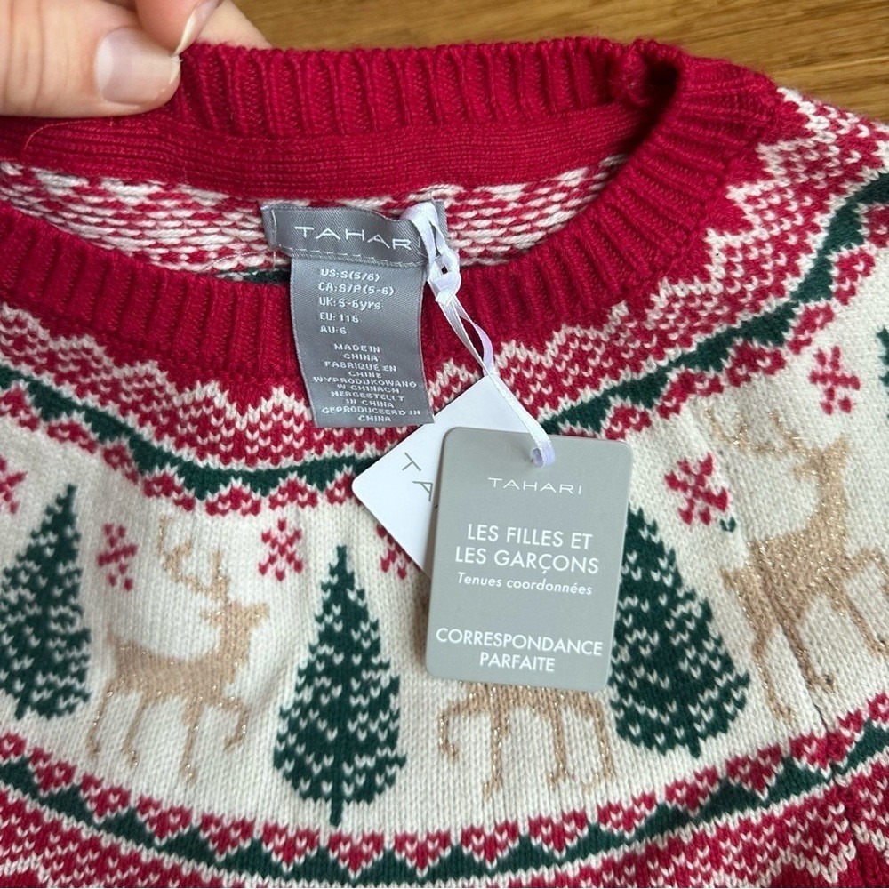 NWT TAHARI Girls Small Red Holiday Ruffle Sweater with Christmas Festive Design - Picture 2 of 5